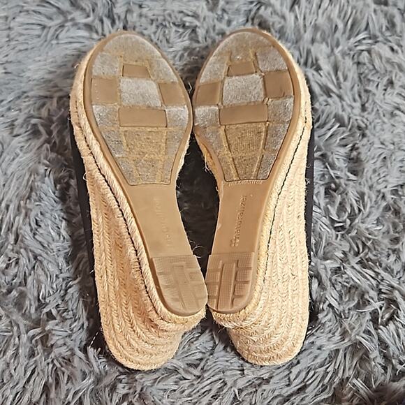 Naturalizer Black Off White Peep Toe Slingback Espadrille Wedge Sandals Sz 6 1/2 - Picture 7 of 11